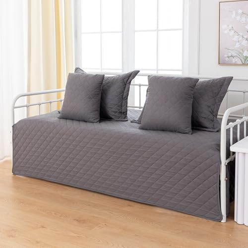 5-Piece Twin Daybed Cover Set - Quilted Microfiber Bedding with Shams, Gray