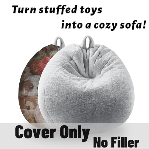 Large Faux Fur Bean Bag Chair Cover - Shaggy Plush Storage Bean Bag