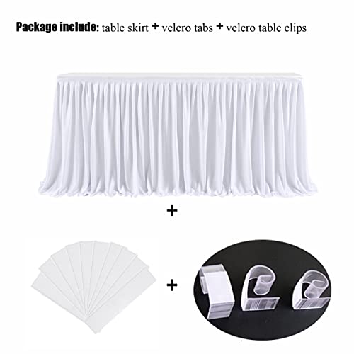 4ft Ruffle Table Skirt, Pleated White Table Cover for Parties and Events