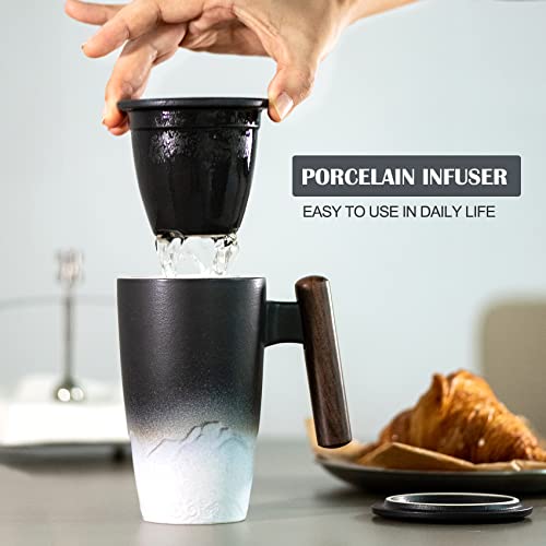 Suyika Tomotime Ceramic Tea Cup with Infuser & Lid 400ml Black & White