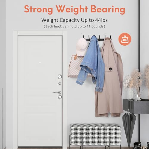Wall Mounted Coat Rack - 12 Hook Aluminum Entryway Hanger (2 Pack, Black)
