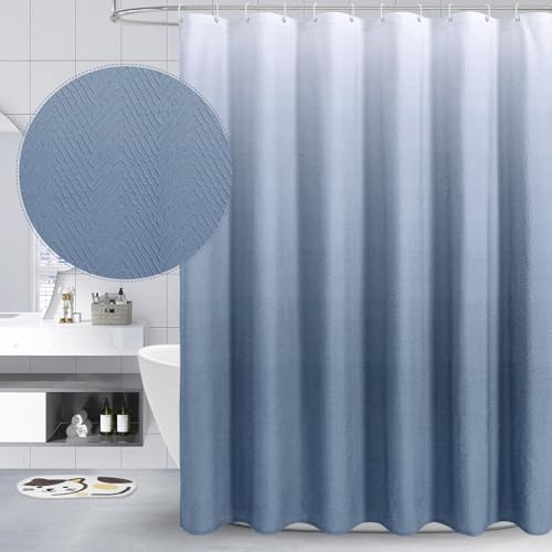 Gibelle Ocean Striped Bathroom Set with Shower Curtain & Non-Slip Bath Rug