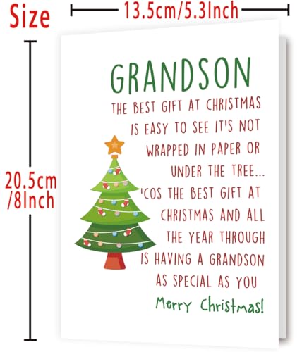 YiKaLus White Star Christmas Card for Grandson from Grandma & Grandpa
