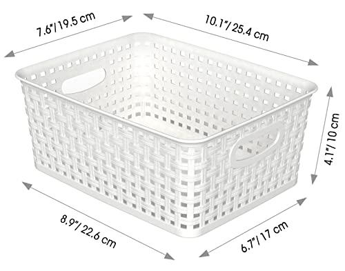 Woven Plastic Storage Baskets 6-Pack White Weave Bins Organizer 10x7.5 Inch