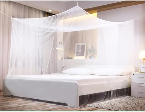 Rectangular Bed Mosquito Net Canopy - Full & Queen Size White Mesh