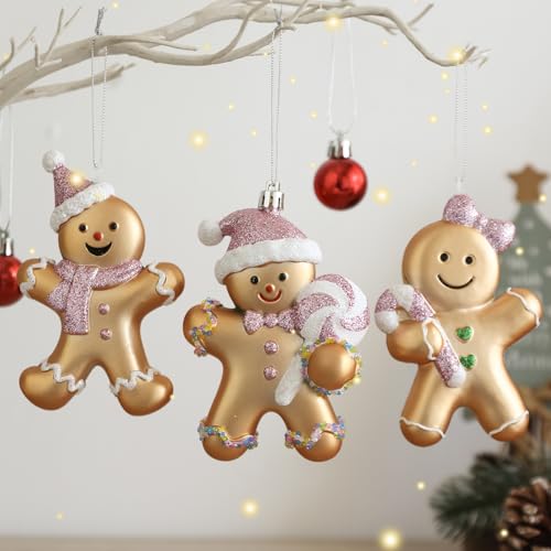 Gingerbread Man Ornaments 6-Pack 5in Pink Variation for Christmas Tree – Assorted Gingerbread Figurines
