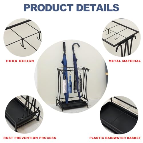Metal Umbrella Stand for Entryway with Drip Tray and 18-Umbrella Capacity