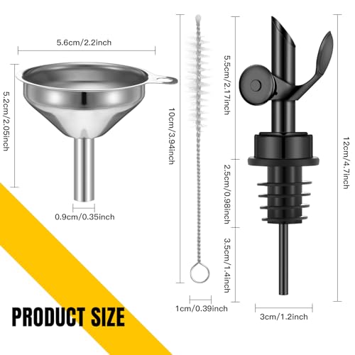 Tioncy 4 Pcs Black Stainless Steel Olive Oil Spouts with Funnel & Brush - Kitchen Pouring Tools