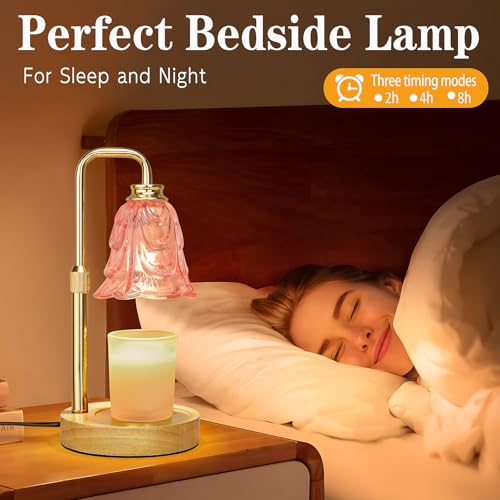 Pink Tulip Candle Warmer Lamp with Timer & Dimmable Light