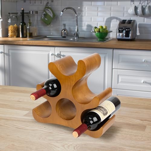 6-Bottle Wooden Countertop Wine Rack - Freestanding Wine Storage Stand