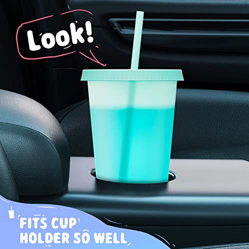 24 oz Color Changing Reusable Cold Cups with Lids and Straws - 6 Pack