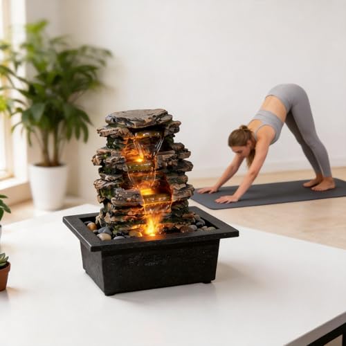 Indoor Tabletop Water Fountain with Automatic Pump & River Rocks