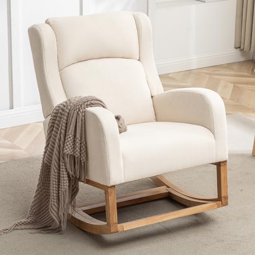 Wingback Nursery Rocking Chair with Retractable Footrest and Side Pocket