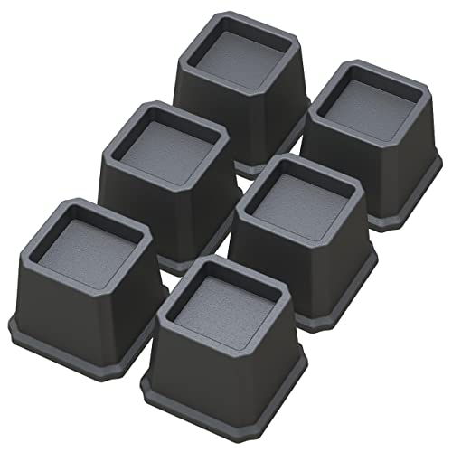 3 Inch Heavy Duty Bed Risers - Black Plastic Furniture Lifters, Set of 6
