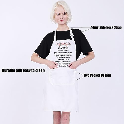 Spanish Grandma Gift Apron with Pockets - Gracias Abuela Kitchen Cooking Apron - White