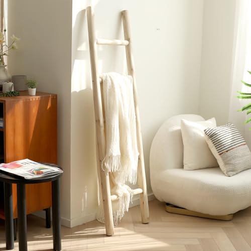 57-Inch Rustic Solid Wood Blanket Ladder for Farmhouse Home Decor