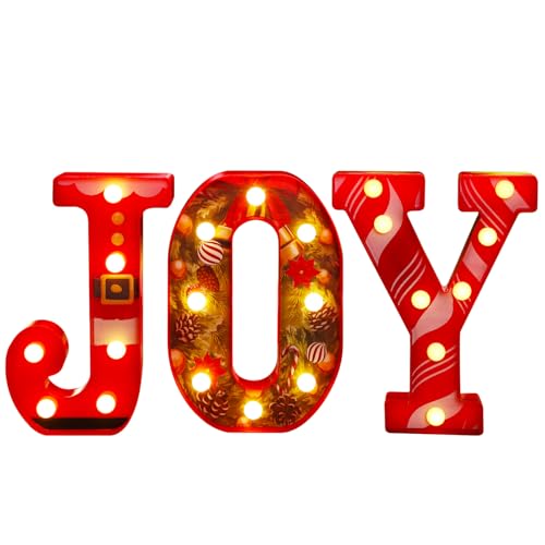 Honoson 3 Pcs LED Marquee Letters Christmas Joy Sign Wall & Table Decor