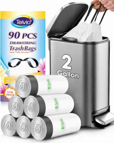2 Gallon Drawstring Small Trash Bags - 90 Count White Bin Liners