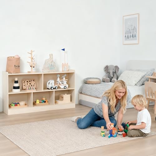 5-Section Kids Montessori Bookshelf and Toy Storage Organizer
