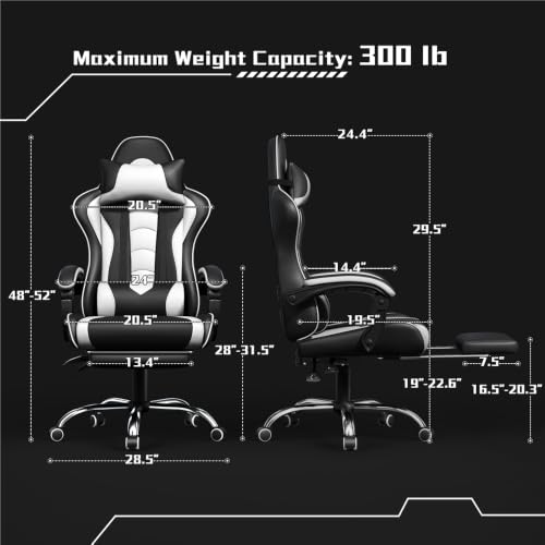 Ergonomic Gaming Chair with Massage Lumbar Pillow and Retractable Footrest