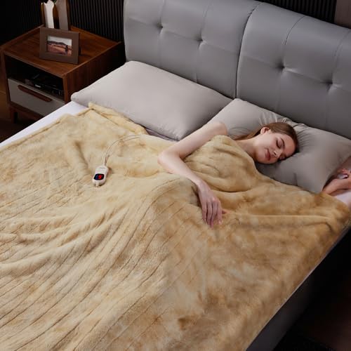 Electric Heated Blanket - Soft Faux Rabbit Fur Throw, 50"x60", 10 Heat Levels