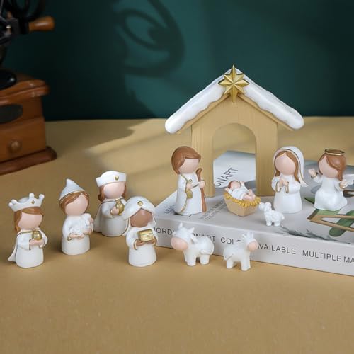 12-Piece Mini Nativity Scene Set - Faceless Resin Christmas Figurines