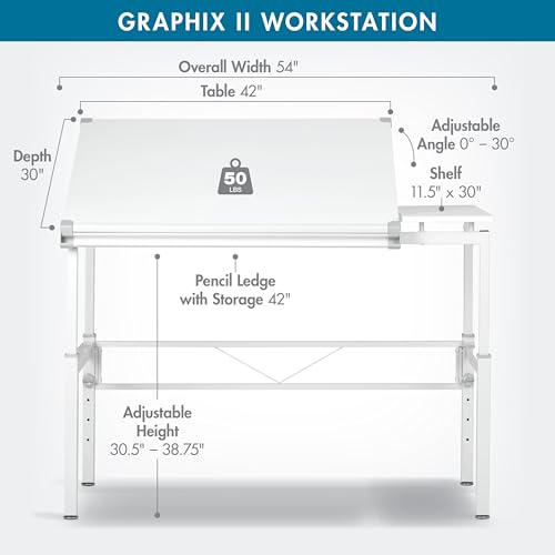 Adjustable Drafting Workstation with Angled Tabletop and Side Shelf