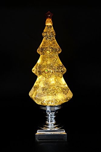 14-Inch Musical Christmas Tree Snow Globe Lantern with Timer - Silver