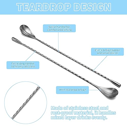 12-Inch Stainless Steel Cocktail Mixing Spoons - 2 Piece Long Stirring Set