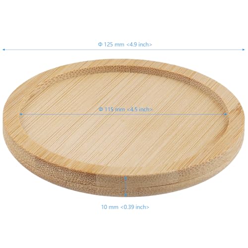 SEHOI 20 PCS 5 Inch Natural Bamboo Coasters & Planter Saucer Trays - Round Wooden Drink & Plant Pot Holders