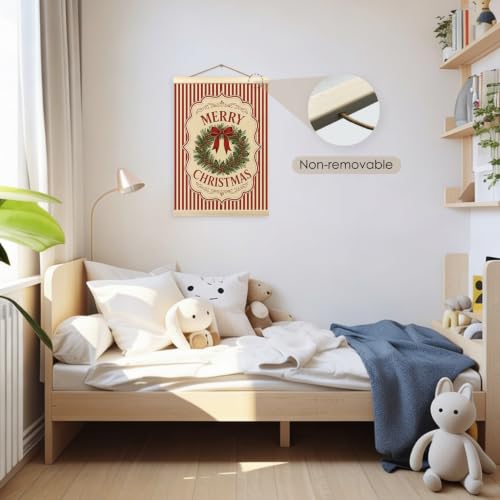 Madalo Christmas-1 Red Striped Wreath Wall Art Poster 12x16 Inch