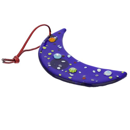 Murano Glass Moon Christmas Ornament - Blue, Handmade in Italy