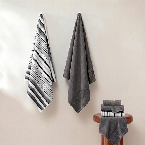 6-Piece Reversible Cotton Jacquard Towel Set - Absorbent Bath & Hand Towels
