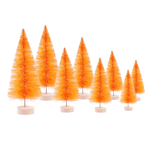 Mini Orange Christmas Tree - 8 Pcs Bottle Brush Holiday Decor