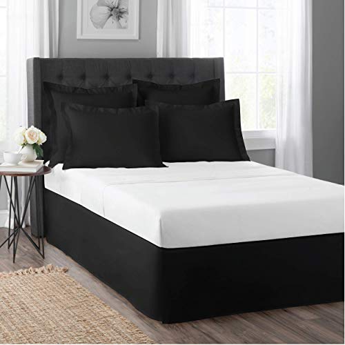 King Bed Skirt Dust Ruffle - Classic Tailored 14" Drop, Black Microfiber