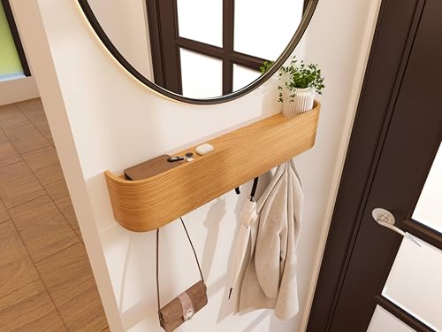Wall Mounted Coat Rack with Shelf and 6 Hooks for Entryway Organization