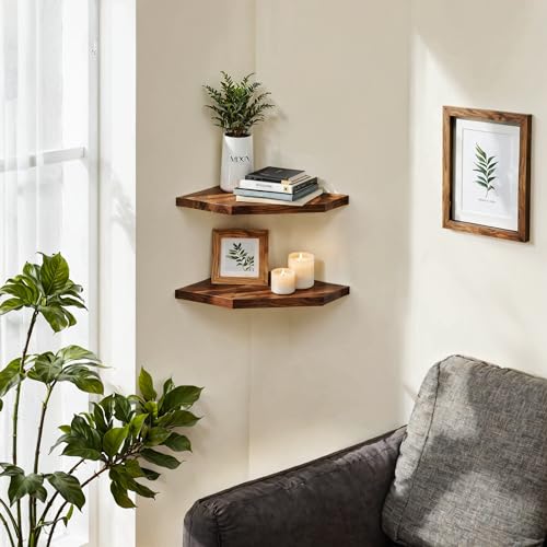 2-Pack Acacia Wood Floating Corner Shelves, 16.5-inch Wall Mount Shelf