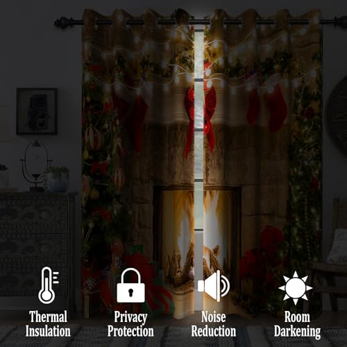 Renaiss Brown Blackout Curtains for Bedroom Xmas Holiday Decor 2 Panels 42x63 Inch