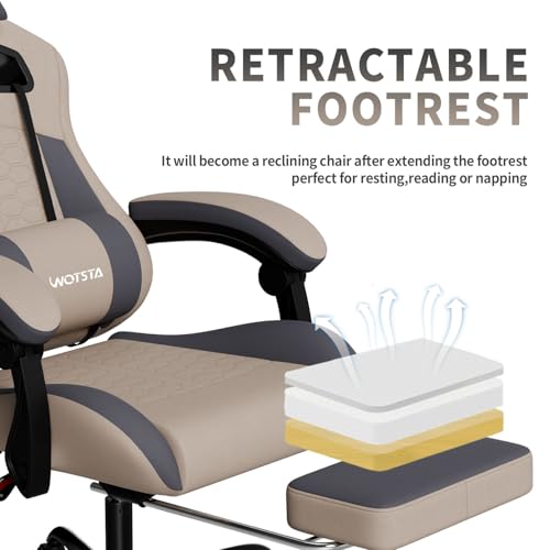 Ergonomic Gaming Chair with Massage & Footrest - Reclining High Back Chair, Grey
