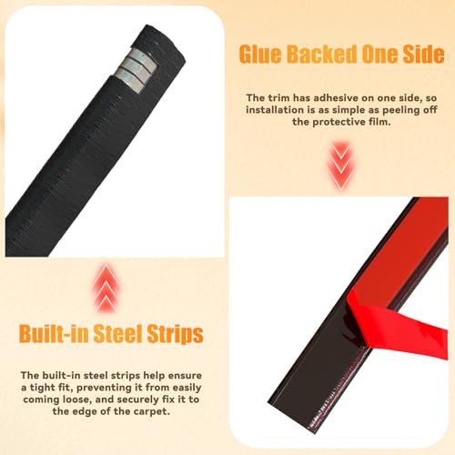10ft Self-Adhesive Carpet Edge Trim, Waterproof PVC Rug Protector, Black
