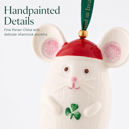 Belleek Not a Creature Stirring Christmas Mouse Ornament, 3.3in China - Whimsical Woodland Series
