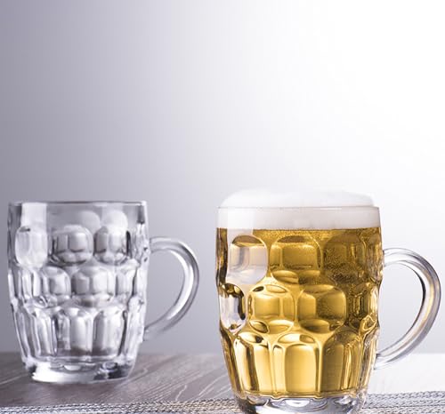 Dimple Stein Beer Mugs, 20 oz Heavy Duty Glass Beer Glasses with Handle