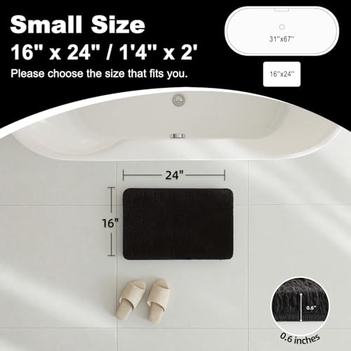 TYUU Black Bathroom Rug, Non-Slip Washable Bath Mat 16" x 24"