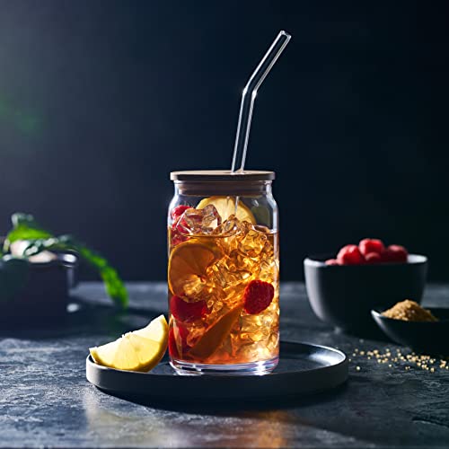 16oz Glass Can Set with Bamboo Lids and Straws - 4 Piece Iced Coffee Cup Kit