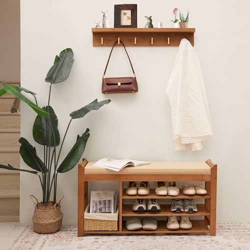 4-in-1 Hall Tree with Shoe Bench and Coat Rack, Entryway Storage Organizer
