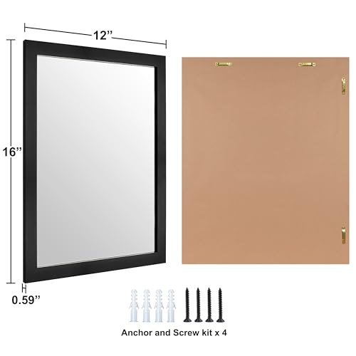 12x16 Inch Rectangular Wall Mirror, Modern Black Decorative Mirror