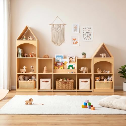 Montessori Kids Bookshelf and Toy Storage Organizer, 5-Compartment Cabinet