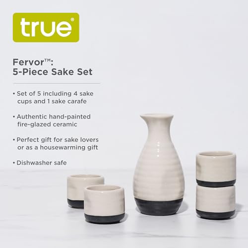 White True Fervor Ceramic Sake Set with 4 Cups & 8 oz Carafe – Traditional Japanese Drinkware