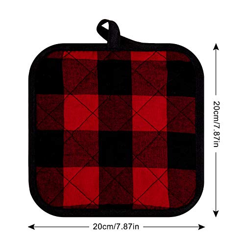 Whaline Red Black Buffalo Plaid Oven Mitts & Pot Holders Set 6pcs Heat-Resistant Kitchen Accessories