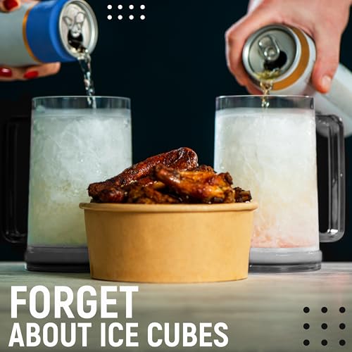 16oz Freezable Beer Mugs - Double Wall Gel Insulated Freezer Cups (Set of 2)